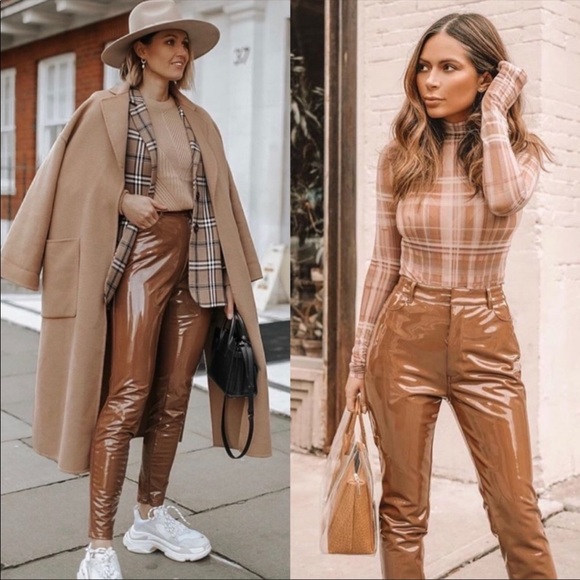 BNWT House of CB Haridan Black Patent Stretch Vinyl Trousers Size Large - Picture 12 of 15